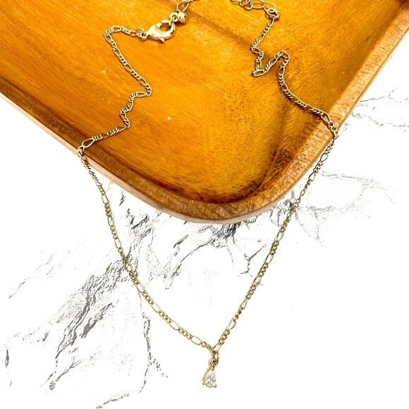 Teardrop Solitaire Rhinestone Gold Tone Necklace - Picture 5 of 8